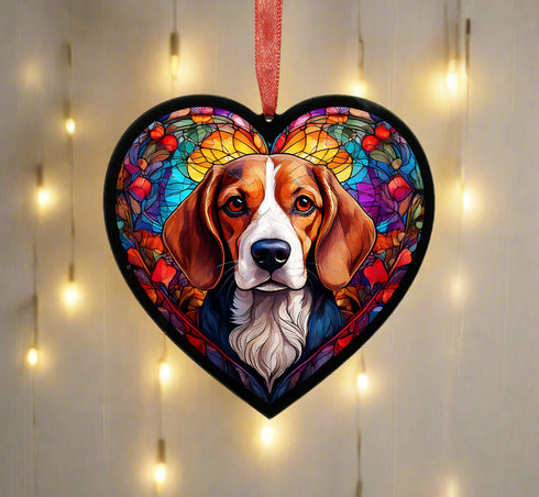 Beagle Stained Glass Effect Heart Suncatcher
